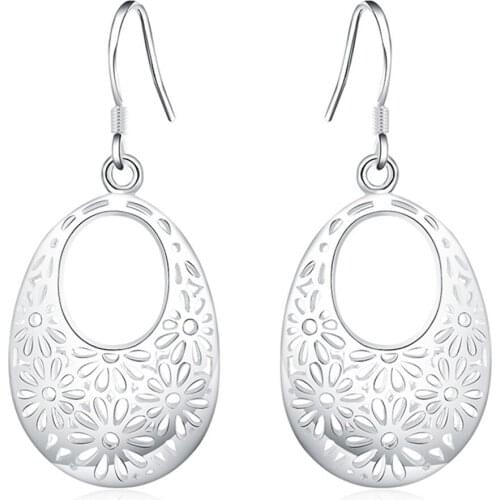 New Fashion 925 Sterling Silver Color Womens Earrings Classic Earrings Hollow Hollow Earrings Wedding Jewelry Holiday Gift