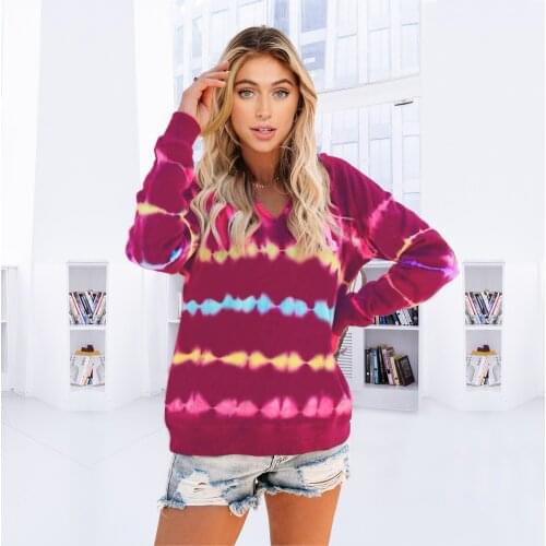 Womens 2020 Tie Dye Heartbeat Print Hooded Sweatshirt Tops Autumn and Winter All Match Casual Loose Fashion Sweatshirt Female