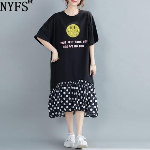 NYFS 2021 New Korean Loose Patchwork Wave point Swing Woman Dress Vestidos Robe Elbise Fashion Smiley Summer Dress