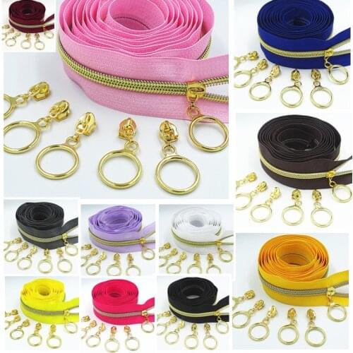 10M 20Pcs Slider 5#Colored Golden Tooth Nylon Zipper Coil Code Decoration Luggage Garment Purse Bags DIY Home Sewing Accessories