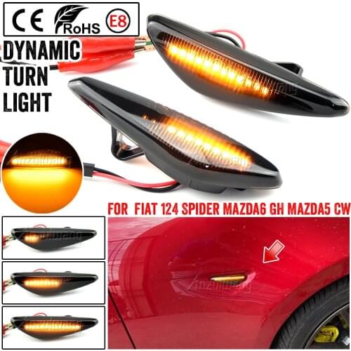 2pcs Dynamic Amber LED Front Side Marker Light Indicator Lamp for Fiat 124 Spider Abarth Mazda 5 CW 6 GH MX-5 ND RX-8 2009-2012