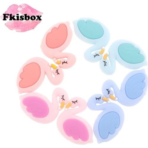 Fkisbox 20pc Cute Flamingo Mini Silicone Teether Bead Swan Bpa Free Babies Teething Necklace Accessories Baby Pacifier Chain DIY