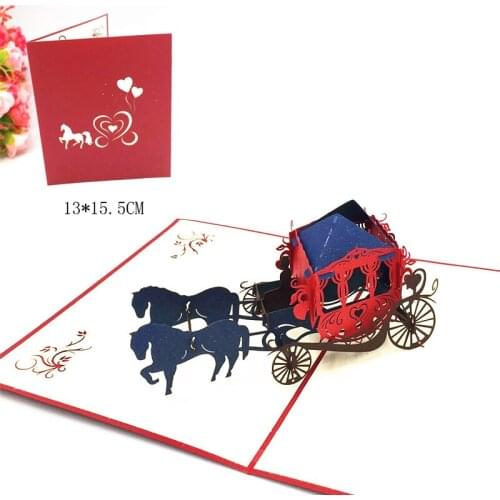 3D Pop Up Card Laser Cut Greeting Cards With Envelope Handmade Kirigami Wedding lnvitation Love Carriage Postcards Wishes Gifts