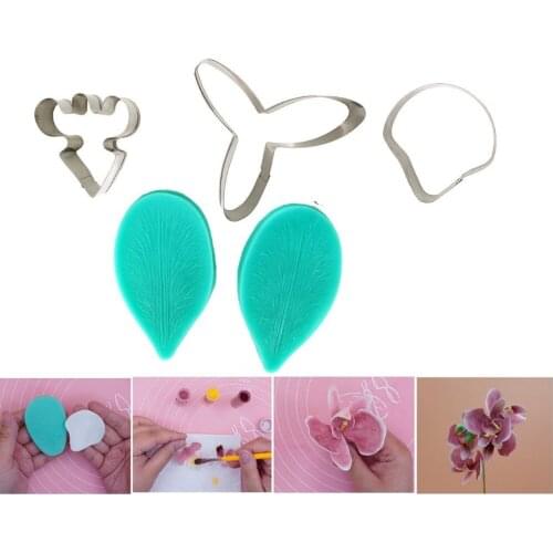 5pcs/set Orchid Flower Cutter Cake Decoration Fondant Mold Sugarcraft Icing Decorating Flower Modelling Tools