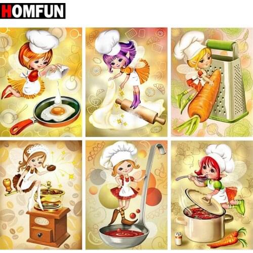 HOMFUN Full Square/Round Drill 5D DIY Diamond Painting "Girl cooking scene" Embroidery Cross Stitch 5D Home Decor Gift