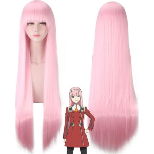 Anime DARLING in the FRANXX Costume Cosplay Wig Pink 100CM Long ZERO TWO Wigs Ladies Halloween Hair D34371AD