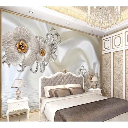 Beibehang Custom wallpaper European flowers white luxury jewelry silk water pattern 3d stereo TV home background papel de parede