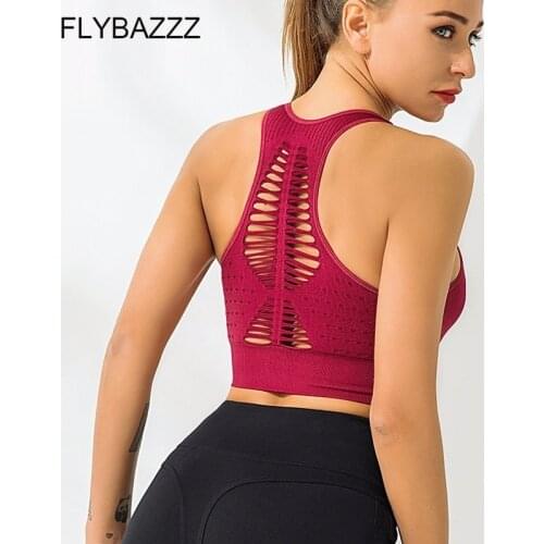 Women Seamless Sports Bra Yoga Vest Sexy Hollow Out Crop Top High Strength Fitness Shakeproof Gym Bras Padded Running Yoga Bra