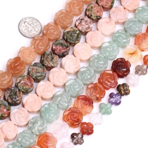 Gem-inside Double Side Carved Rose Plumeria Flower Shape Stone Beads For Jewelry Making 14mm 15inch DIY Jewelry