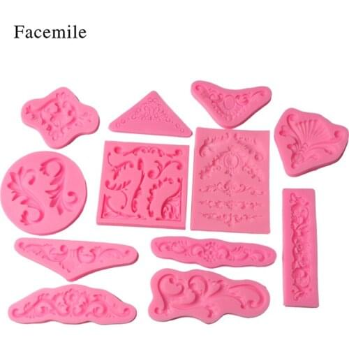 Facemile 12PCS Retro Lace Flower Fondant Silicone Mold Sugarcraft Wedding Cake Border Cupcake Topper Jewelry Decoration Mold