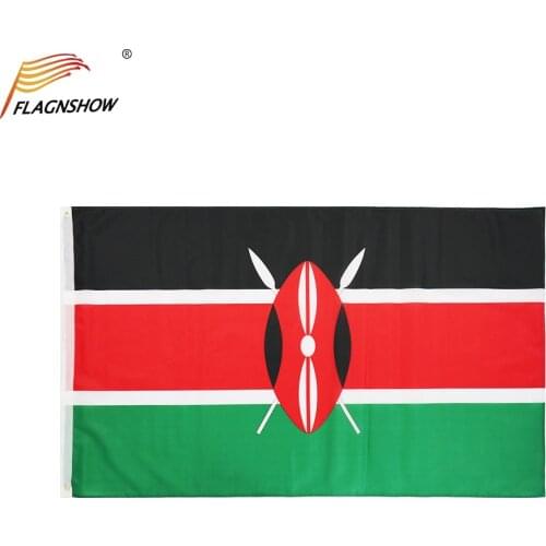 Flagnshow Kenya Flag 3X5 FT Hanging Republic of Kenya National Flags Polyester with Brass Grommets 3x5 Foot Flag for Decoration