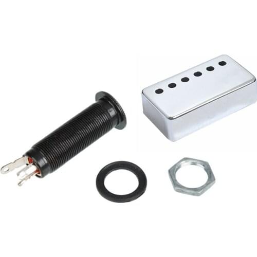 Guitar / Bass Cylinder Flush Mount Output Jack - Black with 2X Humbucker Neck & Bridge Guitar Pickup Covers Chrome