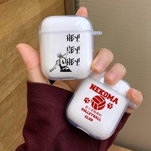 HAIKYUU!! Karasuno Nekoma Anime Earphone Case for Airpods 1 2 Wireless Headphone Cover Clear Soft silcon TPU Charging Box Cover