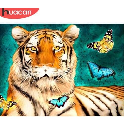 HUACAN 5D Full Square Round Diamond Painting Tiger Art Rhinestone Diamond Embroidery Animal Diamond Mosaic Needlework Home Decor