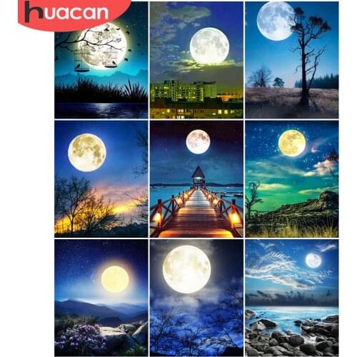 HUACAN Oil Painting Moon Scenery Drawing On Canvas HandPainted Art Gift DIY Picture By Number Night Landscape Kits Home Decor