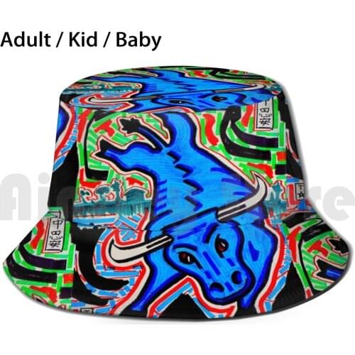 Kickin Bull Sun Hat Foldable UV Protection Bull Taurus Blue Farm Life Tequila Matador Bullfight Cowboy Nate Hvizdos