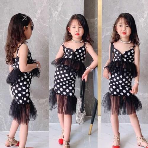 2 piece set baby girls outfits teenage kids clothes crop top vest and tutu skirt mesh bodycon summer dots toddler 1 to 16 yrs