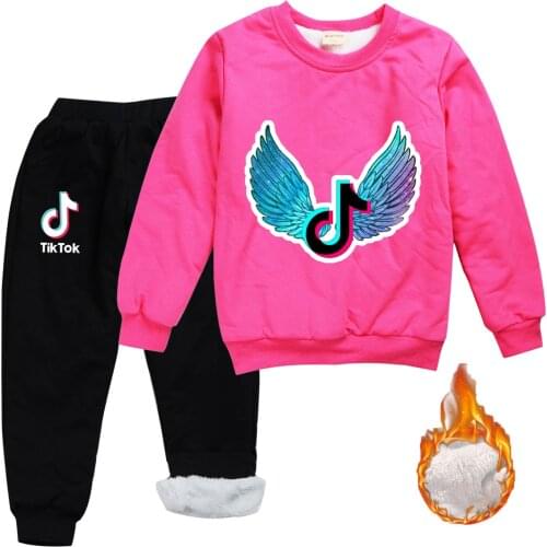 TIK TOK Boys Winter kids Clothes Cartoon Toddle girls Long Sleeve Double layer Thicken Plus cotton T-shirts+Trousers Sets