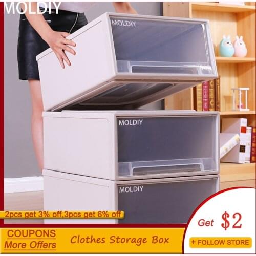 MOLDIY Clothes Storage Box Case Plastic Boxes Drawer Type Underwear Bra Socks Tie Organizer Thickened Quilt Storage Save Space