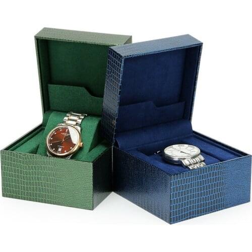 Green Blue Leather Watch Box PU Dislpay Box Gift Case 1 Slot Women Man Watches Organzier Top Quality Blue Gift Box For Bracelet