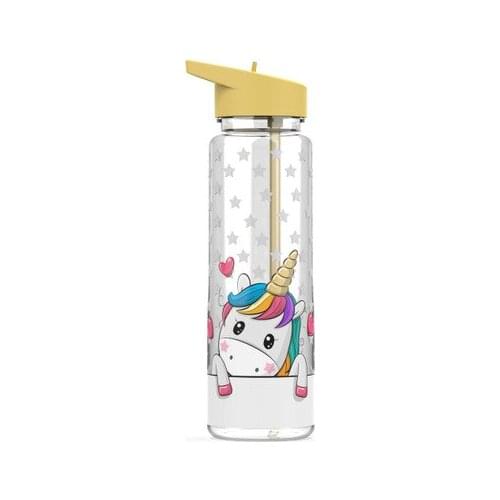 Creativity 720ml Cute Plastic Water Bottle with Straw Cartoon Unicorn Flamingo Frui Plastic Water Bottle for Kids Girl