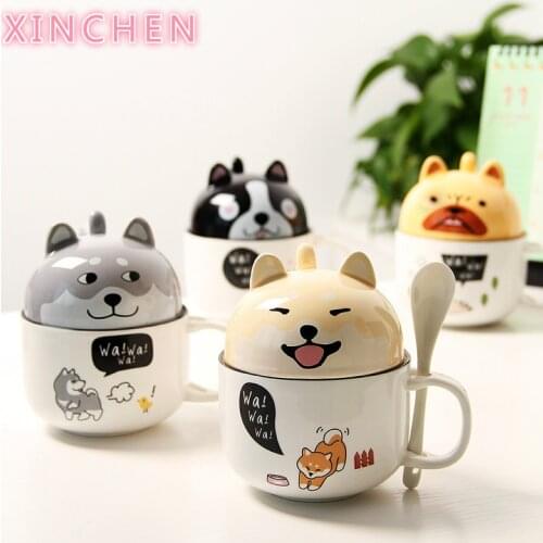 With Cover Cute Dog Cat Claw Coffee Tea Mug Cherry Double-Layer Ceramic Juice Cup Transparent Pink Milk Mug Water Cup