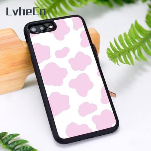 LvheCn Silicone Rubber Phone Case Cover for iPhone 6 6S 7 8 Plus X XS XR 11 12 Mini Pro Max Cow pink