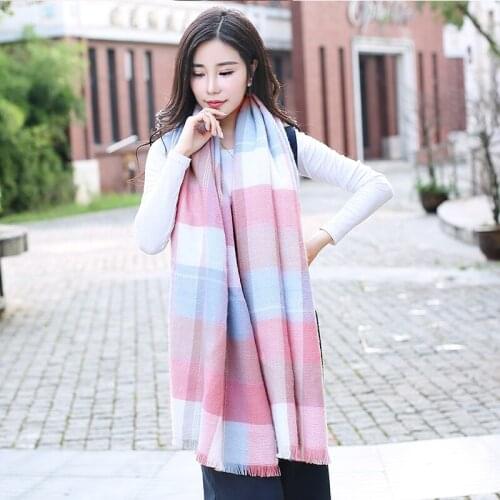 Mingjiebihuo Korean autumn and winter new fashion wool scarf women girls long wool scarf warm plaid wild comfortable cute shawl