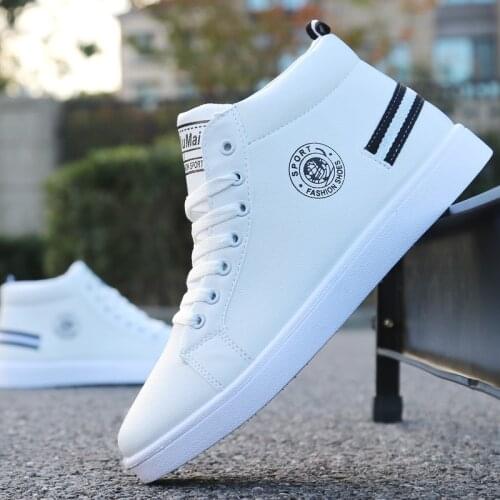 Casual Sneakers High Top Shoes Men White Sport Shoes 2020 New Waterproof Ankle Boots Leather Male Shoes Lace-Up Mens Boots