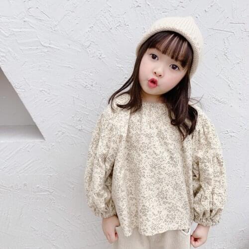 New Toddler Girls Shirts Casual Cotton Puff Sleeve Tops for Baby Girl Kids Clothes 2-7 Years Childrens Floral Print Blouse