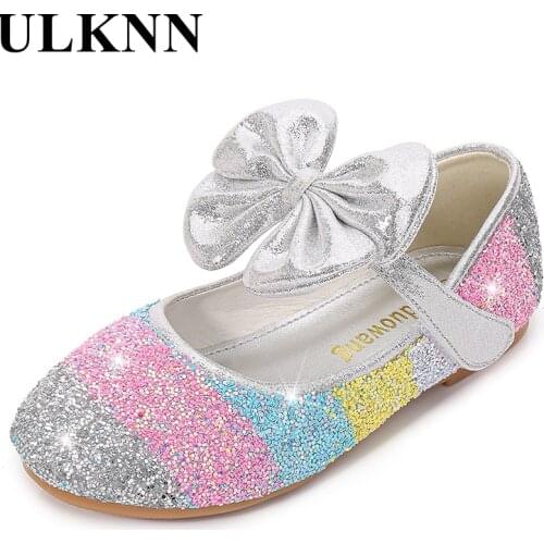 ULKNN Girls Princess Shoes Spring Autumn Leather Shoes Childrens Shoes Crystal Soft Bottom Non-Slip Single Shoes Size 24-37