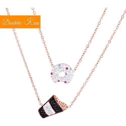 Donuts Zircon Pendant Necklace Titanium Stainless Steel Chain Necklaces Inlaid Zircon Rose Gold Fashion Trendy Women Jewelry