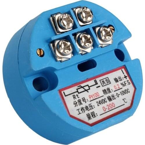 Plastic PT100 Temperature Transmitter Sensor 0~ 200 Celsius Power 24V DC Output 0-10V