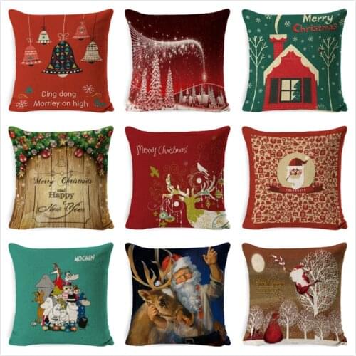 Christmas Deer Cushion Cover Gifts Pattern Cotton Linen Throw Pillow Cushion Cover Car Home Sofa Decorative Pillowcase 45*45cm