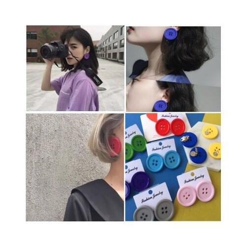 Creative Korea Colorful Ins Style Candy Color Vintage Circle Button Earring Stud Earring For Women&Girl Daily Jewelry Party Gift