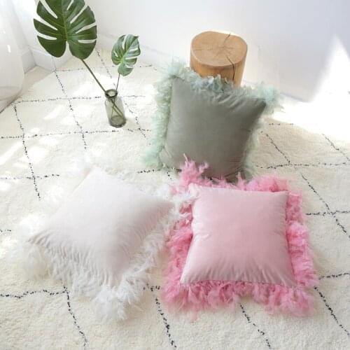 Nordic Feather Pillow Cover Cushion Sofa Floor Pillow Princess Pink Girl Home Office Photography Props Seat Cushion Cover