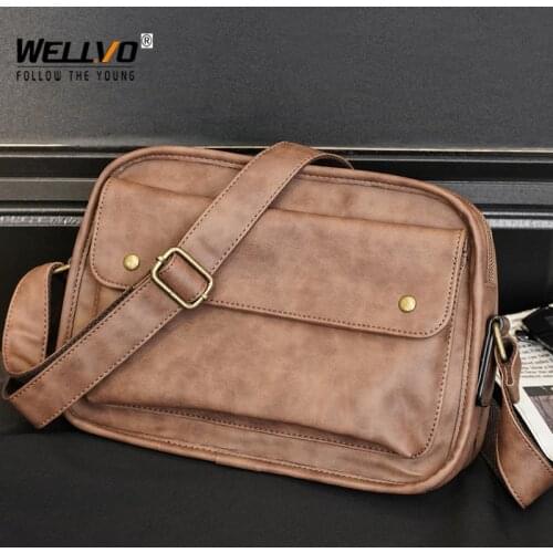 Vintage Crossbody Bags For Men Leather Small Messenger Bag Male Solid Satchel Designer Handbag Messenger Bag Bolso Hombre XA200C