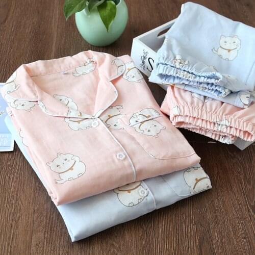 Japanese Summer Women Pajamas Set Cotton Long Sleeve Set Pajamas Spring and Autumn Gauze Comfortable Lovely Thin Home Clothing
