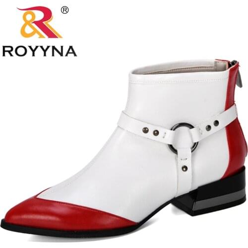 ROYYNA 2019 New Designer Fashion Style Autumn Ankle Boots Women Hoof Heels Pointed Toe Boots Female Zipper Microfiber Boots