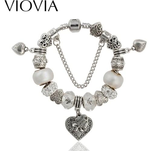 VIOVIA High Quality Jewelry For Women Bracelets & Bangles Fashion Jewelry White Glass Crystal Beads Pulseras B15255