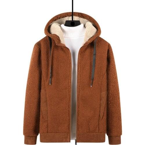 Winter Mens Jacket Casual Thick Velvet Fleece Warm Sweatshirts Man Outwear Lamb Wool Slim Fit Hooded Coats Mens Clothing