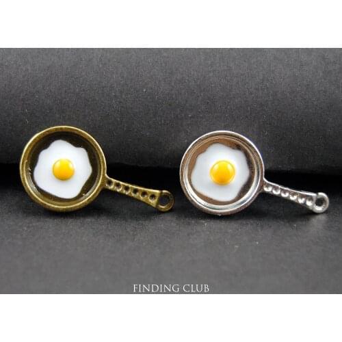 10pcs Frying Pan Charms with Fried Eggs Detail Kitschy Fun Jewelry Findings
