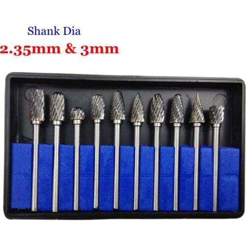 10pcs Dental Lab Tungsten Steel Carbide Burs Drills Polishing Burs Burrs Nail Grinding Head 2.35mm & 3mm