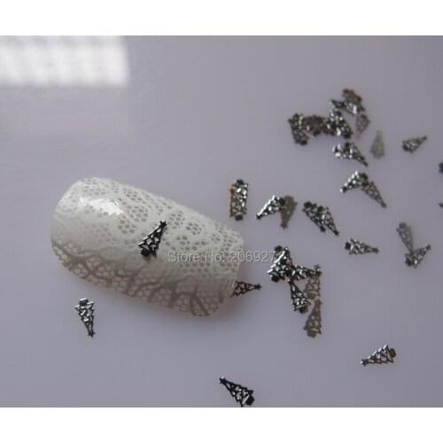 MS159-1 100pcs Silver Cute Christmas Tree Metal Sticker Nail Art Metal Sticker Nail Art Decoration Non-adhesive Sticker