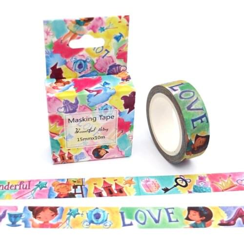 15mm*10m Box Package Kawaii Magic World Washi Tape Excellent Quality Colorful Paper Masking Tape DIY Decorative Tapes