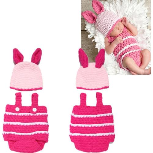 2Pcs/Set Newborn Photography Props Handmade Infant Outfits Baby Rabbit Shaped Crochet Knit Hat Shorts Warm Girls Clothes