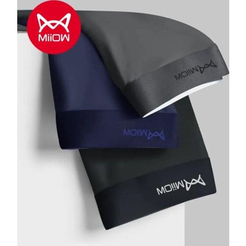 Miiow Ice Silk Underwear Mens Boxer Briefs Graphene Antibacterial Seamless Shorts Summer Thin Boxer Briefs