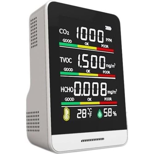 Intelligent CO2 5 In 1 Meter Digital Temperature Humidity Sensor Tester Air Quality Monitor Carbon Dioxide TVOC HCHO Detector