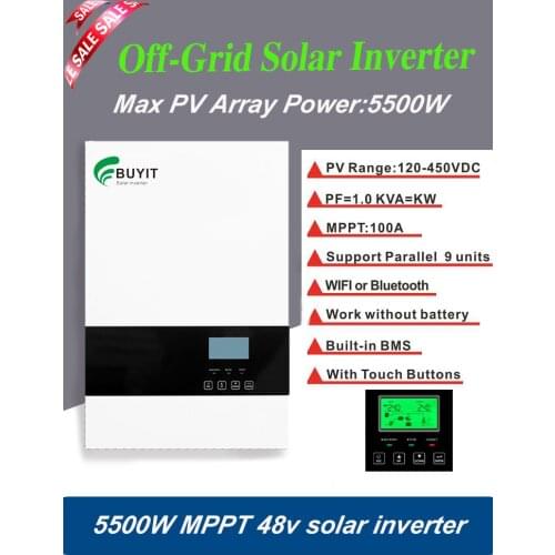 5500W 5KVA Off Grid Hybrid 48V Solar Inverter 100A With WIFI/Parallel Function/Touch Buttons Can Activate LifePO4 Battery