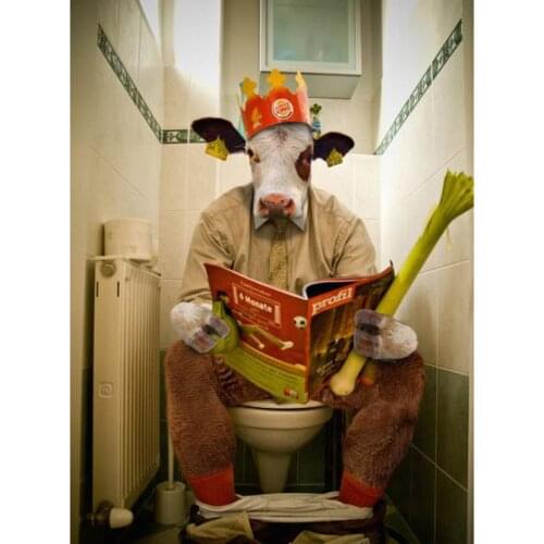Cow on toilet,5D DIY FULL Drill Diamond Painting Cross Stitch Kit Mosaic Pattern Gifts Diamond Embroidery Home Decor LG2026
